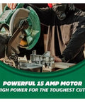 Portable Table Saw With Compound Miter Saw Base Cuts Like Butter Through Wood And Features A Heavy Duty Motor for precise cutting with a 15 amp motor.