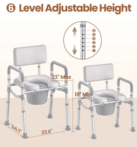 Sturdy Bedside Commode With Hella Comfy Foam Cushion And Adjustable Backrest Extra Wide Non Slip Armrests Aluminum Build For Stress Free Home Bathroom Visits
