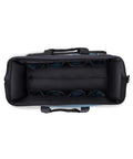 Top view of 22 Inch Rolling Tool Bag on Wheels with thick Oxford fabric, showing large compartments, built to last for heavy duty tools.