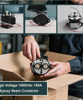 Heavy Duty 1000VDC 150A Dc Contactor Relay Rock Solid Spst No Epoxy Sealed Switch For Electric Vehicle Charging And Solar Power Systems, shown in hand.
