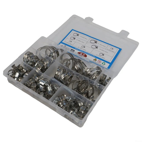 Awesome Heavy Duty Stainless Steel Hose Clamp Kit With 82 Pieces, Perfect For Car Truck Boat Plumbing Jobs Sizes From Quarter Inch To One And A Half Inch Worm Gear Clamps That Won T Rust Or Bend. 82-piece stainless steel hose clamp assortment in storage case