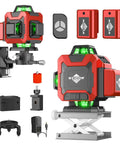 Pro Grade Laser Level With 16 Lines, 4x360 Self Leveling Tool for Construction with accessories and green cross line