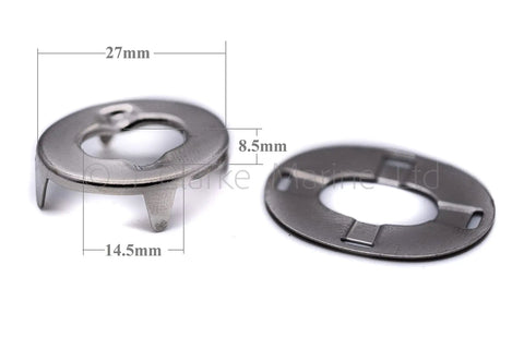 Turnbutton Fastener Cloth To Cloth Kit components, showing 27mm and 14.5mm diameter backing plates with prongs.
