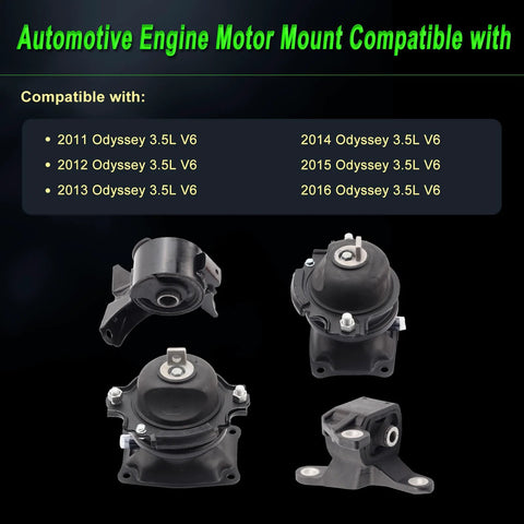 Engine Motor Mount Set For 2011 Through 2016 Odyssey 3.5L Touring Elite Replacement Beefs Up Vibration And Ride Quality Includes OE Numbers