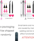 14 Piece Rhinestone Picker Kit Pro Grade With Dual Head Pens, wax tips, tweezers; two packaging options displayed with accessories.