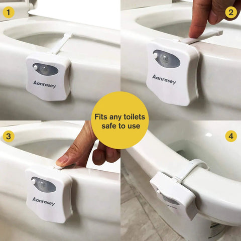 Motion Activated Toilet Night Light With 8 Color LED For Bathroom Decor And Kid Friendly Rooms Two Pack Automatic Sensor Nightlight installed