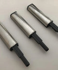 Smooth Push To Open Cabinet Door Dampers With Magnetic Lock Set Of Three Handleless Drawer Latches For Modern Kitchen Furniture Silver Metallic Finish Easy Click Action No More Fumbling, displayed from above.