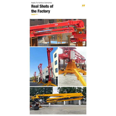 Concrete Placing Conveyor With Adjustable Boom For Foundations, Warehouse Floors, And Slabs, A Mobile Hydraulic Pouring Machine Built For Precise, High Reach Placement Across Multi Site Construction Projects, red and yellow boom views