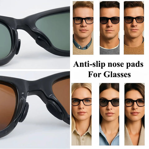 Smart Glasses Accessory Kit With 4 Pairs Non Slip Nose Pads Adjustable Anti Drop Lanyard Temple Tips Leg Socks Cleaning Cloths And Lens Paper For Wayfarer Headliner And Skyler Glasses with anti-slip nose pads displayed.