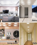 Four spaces illuminated by ETL Listed 7 Inch Ultra Slim Round LED Flush Mount Ceiling Light Dimmable 5000K Daylight.