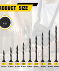 Product size chart for 10 By 3 Inch Black Star Drive Wood Screws Set Self Tapping Deck Screws 110 Pieces With Free T25 Bit