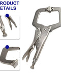Solid 9 Inch Locking C Clamp Steel Welding Pliers Grip Wood Tenon Locator With Wide Jaws showcasing the clamping mechanism and jaw details.