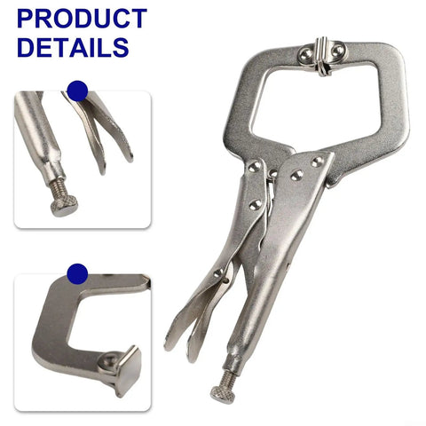 Solid 9 Inch Locking C Clamp Steel Welding Pliers Grip Wood Tenon Locator With Wide Jaws showcasing the clamping mechanism and jaw details.