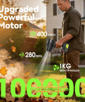 Man using 100000 RPM Cordless Leaf Blower With Dual 3Ah Batteries And Fast Charger Handheld Rechargeable Turbo Jet Blower for yard