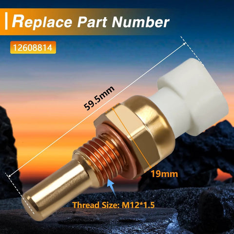 LQYLMY coolant temperature sensor with brass body and white connector, M12×1.5 thread, 59.5mm length.