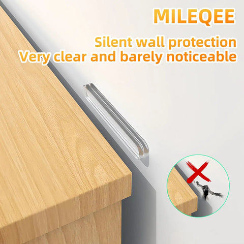 Pack Of Ten Clear Anti Slam Door Bumpers Silent Adhesive Wall Stoppers For Kitchen Cabinets Bedrooms And Closets, shown between cabinet and wall.