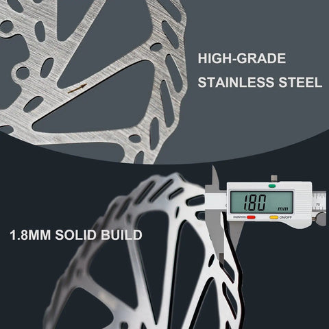180mm Disc Brake Rotor with 6 Bolts And T25 Torx Tool, Stainless Steel, showing high-grade build and precision measurement