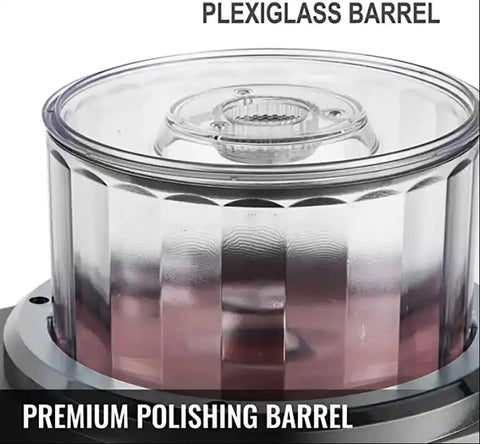 Heavy Duty 250W Magnetic Jewelry Tumbler Machine, 2000 Rpm Electric Polisher showing clear plexiglass barrel for polishing.