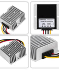 Workhorse DC 8V To 40V Step Down Voltage Converter showing compact design and clear input-output labeling for reliable power management.