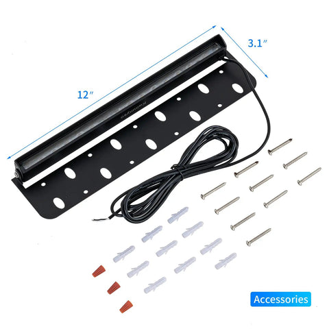 8 Pack 5W 12 Inch LED Hardscape Paver Lighting Kit with accessories, 12V AC DC Low Voltage, black finish, shown with screws and anchors