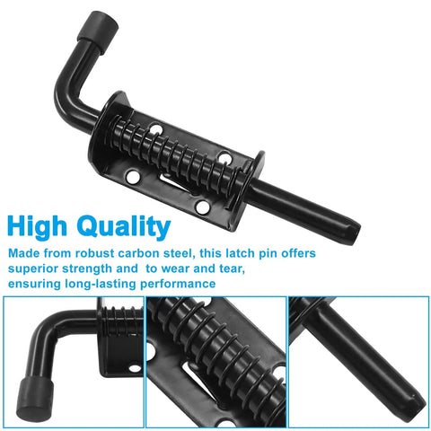 Top Shelf Premium Steel Heavy Duty 2 Pack 5 Inch Spring Loaded Barrel Bolt Latch Pin Black Rust Resistant Outdoor Security Hardware.