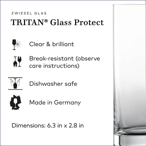 Paris Iceberg Long Drink Glasses Set Of 6, 16.5 Ounce Tritan Crystal Drinking Glasses For Long Cocktails, Dishwasher Safe Barware