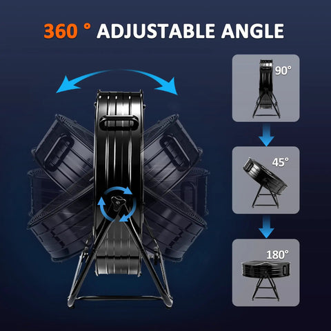 Heavy Duty Thirty Inch Drum Fan Packs A Boss 550W Motor with 360° adjustable angle for customized airflow directions.