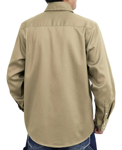 Men's Tough As Nails Flame Resistant Work Shirt Cut From 6.5oz 100 Percent Cotton Twill With Water Repellent Finish, back view.