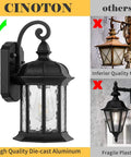 Dusk to Dawn Outdoor Wall Lights With Water Ripple Glass Waterproof Lanterns comparison showing high-quality die-cast aluminum.