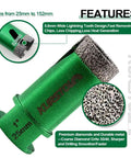 Kurstol 11 Piece Diamond Tile Hole Saw Kit With Beveling Bit And Cutting Disc For Porcelain Ceramic Granite Marble Heavy Duty Vacuum Brazed Core Drill Bits Easy To Use, showing a 25mm diameter diamond core drill.