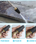 Front view of pressure washer turbo nozzle kit with 1/4-inch quick connector and brass pivot; 360° rotating spray and 7 nozzle tips