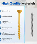 No Drill Hassle Number 8 By 2 Inch Deck Screws With Torx Flat Head and T25 Star Bit included, showing epoxy coated screw types.