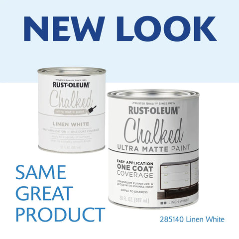 Linen White Chalked All In One Paint For DIY Friendly Furniture Ultra Matte Finish With One Coat Coverage No Primer Needed Easy Cleanup Made In USA 30 Oz Perfect For Giving Old Furniture A Fresh Look, updated packaging, 285140 Linen White