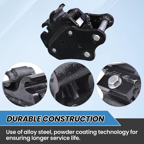 Fast Swap Quick Change Hitch For 1 Ton And Mini Excavators Mechanical Quick Coupler For Small Diggers Buckets Grapples And Attachments Built For Durable Easy One Person Swaps On Job Sites, showing durable alloy steel construction.