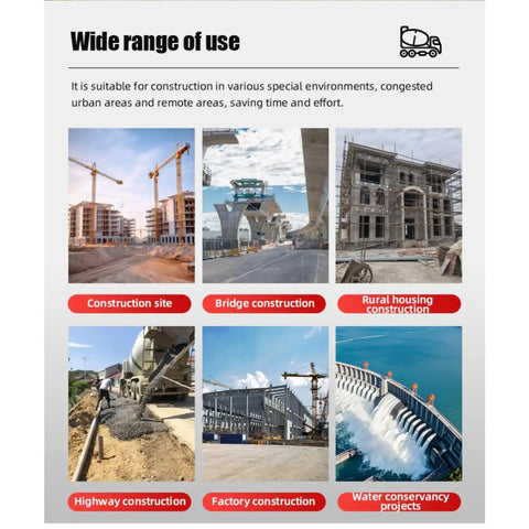 Wide range of use for Tough As Nails Real Heavy Duty Mobile Concrete Mixer With Reliable Hydraulic Loading System on construction sites and bridges.