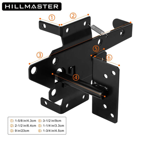 Heavy Duty Self Locking Gate Latch For Wood Fences And Metal Gates Post Mount Gravity Door Lock With Fingertip Release And Pull String Pool Safe Outdoor Garden Black Finish 2 Pack, black steel latch with dimensions