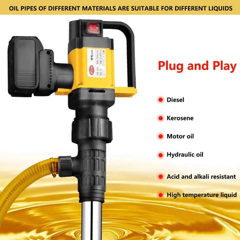 Heavy Duty 60-80L Min Electric Barrel Drum Pump Fast Fluid Transfer Machine With Nine Point Eight Ft Hose Brushless Motor Three Speed Adjustment For Oil Water Wine And Chemicals Industrial Grade Stainless Steel