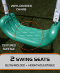 Outdoor Backyard Playset With 2 Swings, textured blow-molded swing seat, vinyl-coated chains, kid-friendly