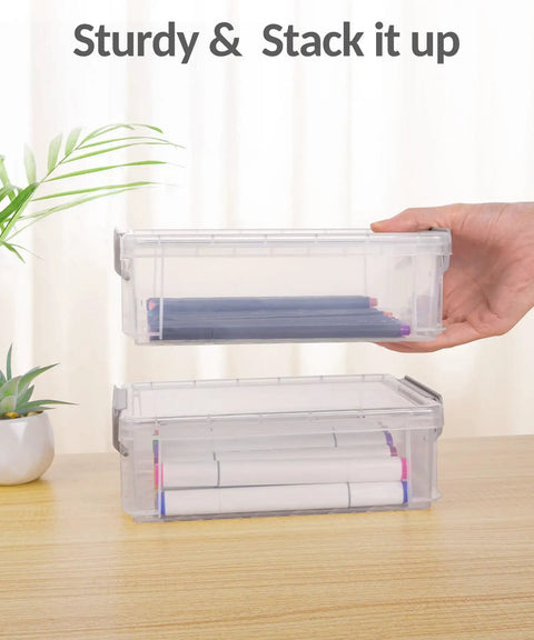 Set Of Six Jumbo Clear Plastic Pencil Cases With Anti Skid Base Hella Roomy Stackable Storage Bins Straight Up Solid For Classroom Gear And Desktop Organization Keeps Art Supplies Neat