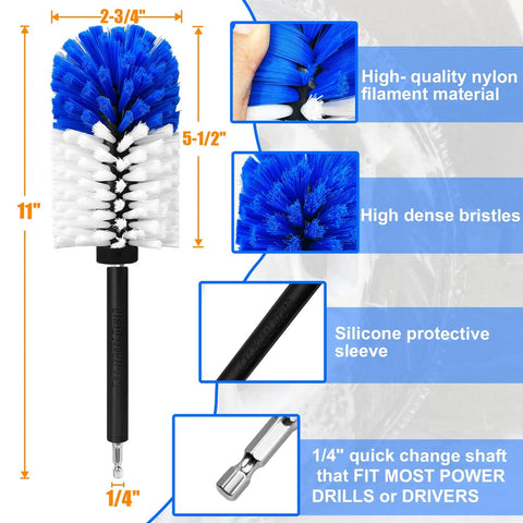 Car Wheel Cleaning Kit With Soft Drill Wheel Cleaner Brush And Detailing Pads, high-quality nylon brush, 11 inch length