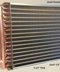 Badass 12 X 24 Water To Air Heat Exchanger With One Inch Copper Fittings and Zero Hassle Front Flange Mount Kit For Outdoor Wood Boilers and Top Shelf Furnace Plenums Churning Out Killer 115200 BTU, showcasing 1 inch copper sweat ports.