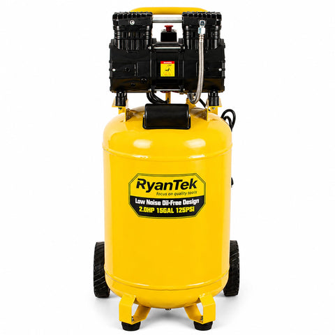 15 Gallon Air Compressor With 2 HP Twin Cylinder Vertical Tank 4.5 CFM At 90 PSI Quiet 66 dB Oil Free