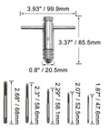 Dimensions and sizes of the Ratchet T Handle Tap Wrench and 5 Metric Taps M3 M4 M5 M6 M8 Handy Two Way Adjustable Tapping Tool Kit