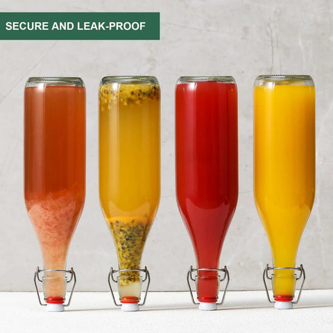 Eight Pack Of 33 Oz Swing Top Glass Bottles With Secure Caps And Lead Free Design Top For Brewing Kombucha And Syrups Includes Funnels Pourers Spare Rings And Waterproof Stickers So You Can Store Your Batch Straight Up No Drama And Keep Your Space
