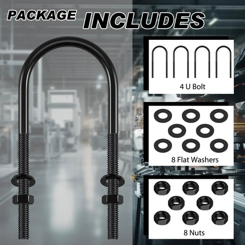 U Bolt Kit Four Pack Round Zinc Plated U Bolts Half Inch Diameter By Three Inch Wide By Eight Inch Long With Washers And Nuts