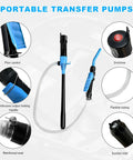 Heavy Duty No Sweat Portable Battery Operated Electric Siphon Pump With Adjustable Flow Control 2.2 GPM features flow control and flexible tubing.