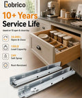Heavy Duty Soft Close Undermount Drawer Slides 18 Inch Full Extension Cabinet Glide Sets Bottom Mount Zinc Plated Steel Runners 10 Pair Tough As Nails Quick Snap Install displayed with cabinet drawer.
