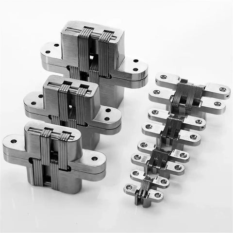 Built Tough Hidden Cabinet Hinges With Silky Smooth Glide Track For Folding Doors And Wood Boxes 180 Degree Swing Seamless Flush Install in satin silver finish.