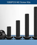 1080 Piece M2 Screw Kit With Eight Lengths M2x4mm, M2x6mm, M2x8mm, M2x10mm, M2x12mm, M2x16mm, M2x20mm, M2x25mm, hex button screws