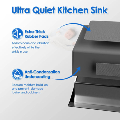 Close-up of Undermount Bar Prep Kitchen Sink 15x15x8 In Compact 304 Stainless Steel, showing rubber pads and undercoating.